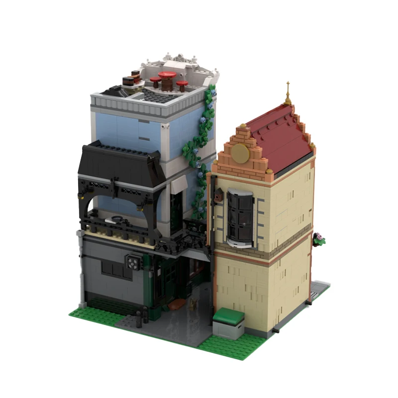 MOC Stadt Modulare Architektur Tudor und der Apotheker DIY Montage Baustein Modell Ziegel Puzzle Spielzeug Für Kinder Geschenk
