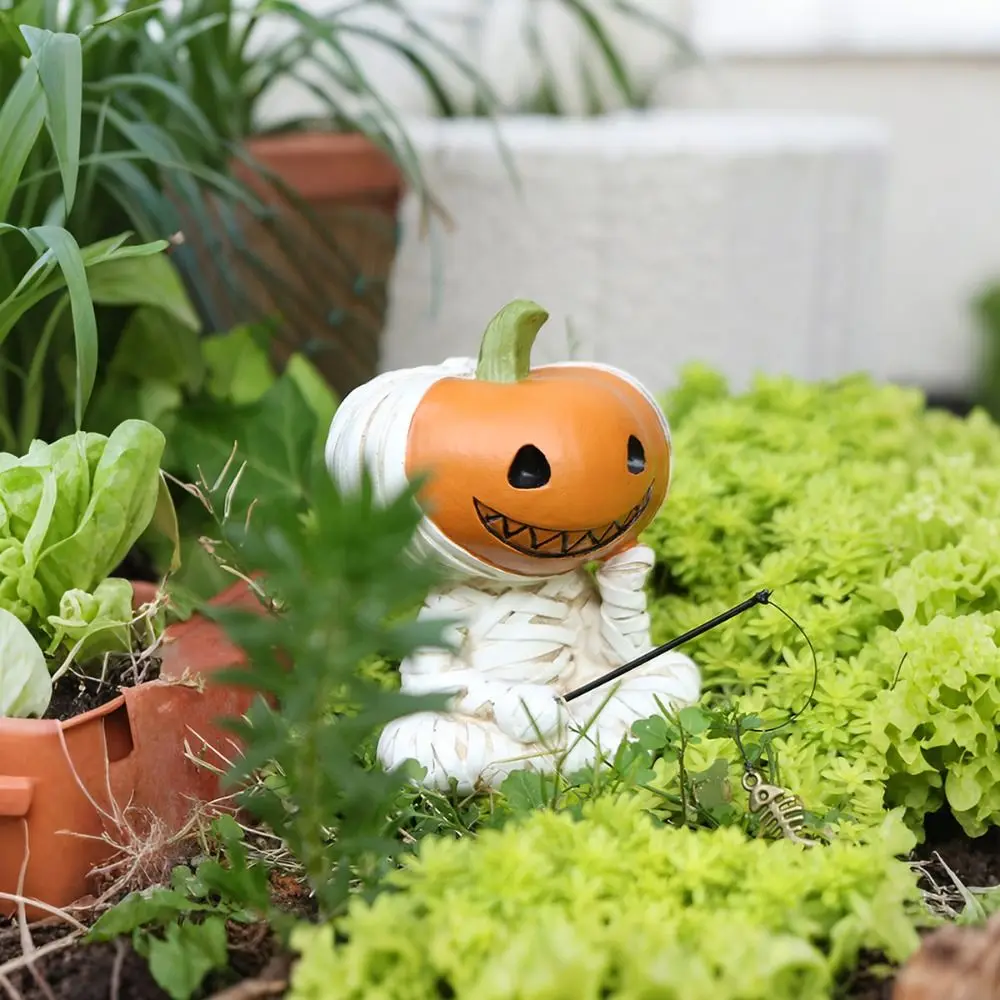 الحرف الراتنج اليقطين الفزاعة الصيد تمثال الكرتون الإبداعية اليقطين قزم النحت لطيف مقاوم للماء المنمنمات تمثال مكتب #4