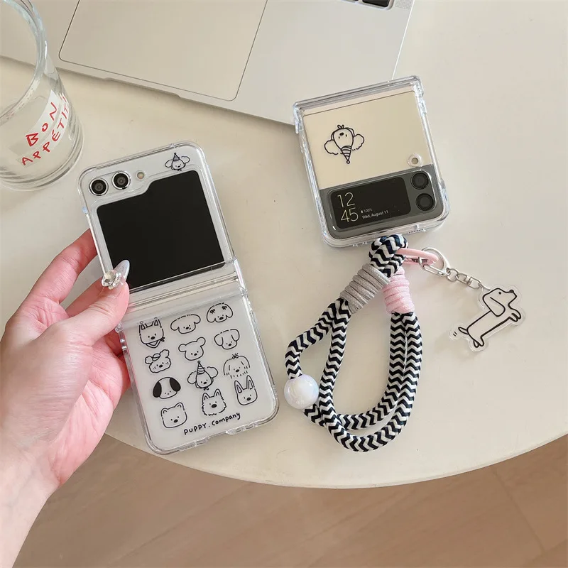 Funda de teléfono con diseño de perro de dibujos animados, carcasa trasera protectora para Samsung Galaxy Z Flip 6, 5, 4, 3, ZFlip4, ZFlip5, ZFlip6