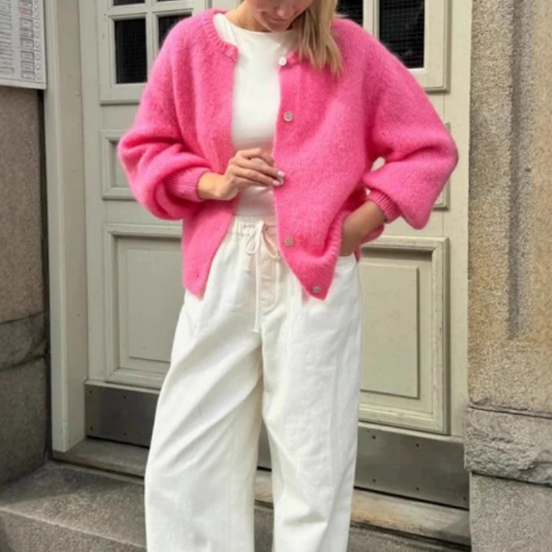 

Candy-colored Knitted Cardigan Women Chic 2025 Autumn Winter Solid Color Sweater Grunge Fairy Street Women's Clothes