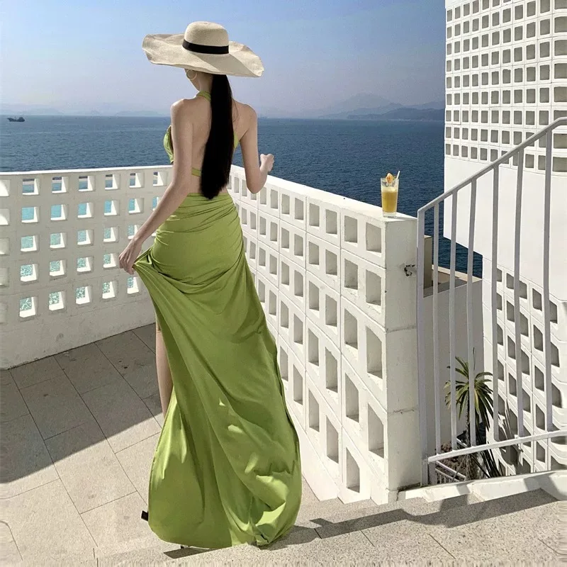 Vrouwen Zomer Tropicat Strand Vakantie Outfit Dame Skew Neck Bandage Split Rok Sets Vrouwelijke Feestdiner Banketten Reizen 2 stuks Pak