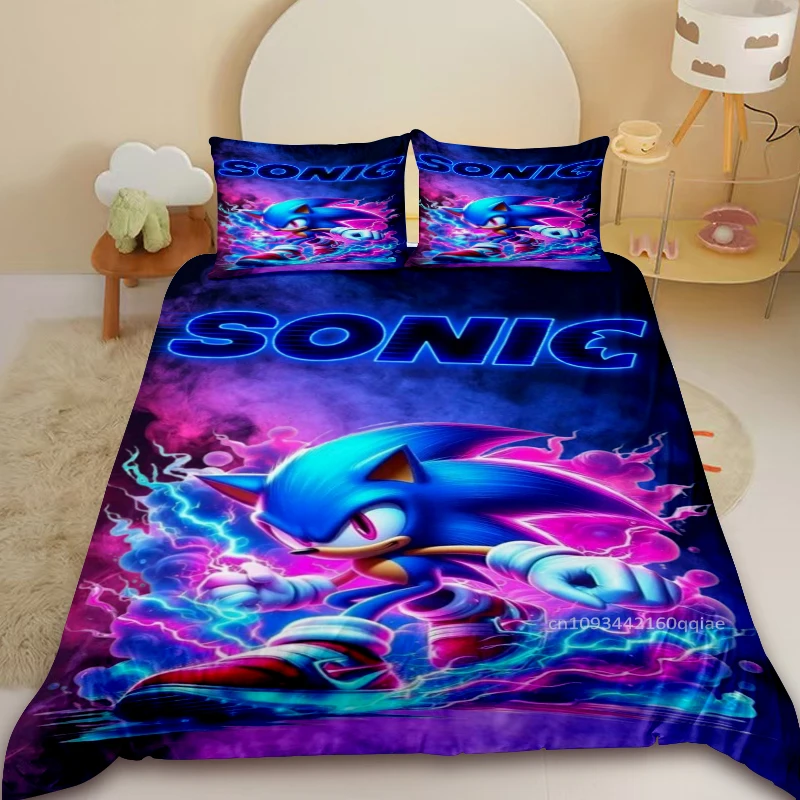 Sonic Kids Copripiumino Anime Set di biancheria da letto cool Copripiumino Copripiumino con 2 federe Letto Camera da letto Bambini Adolescenti