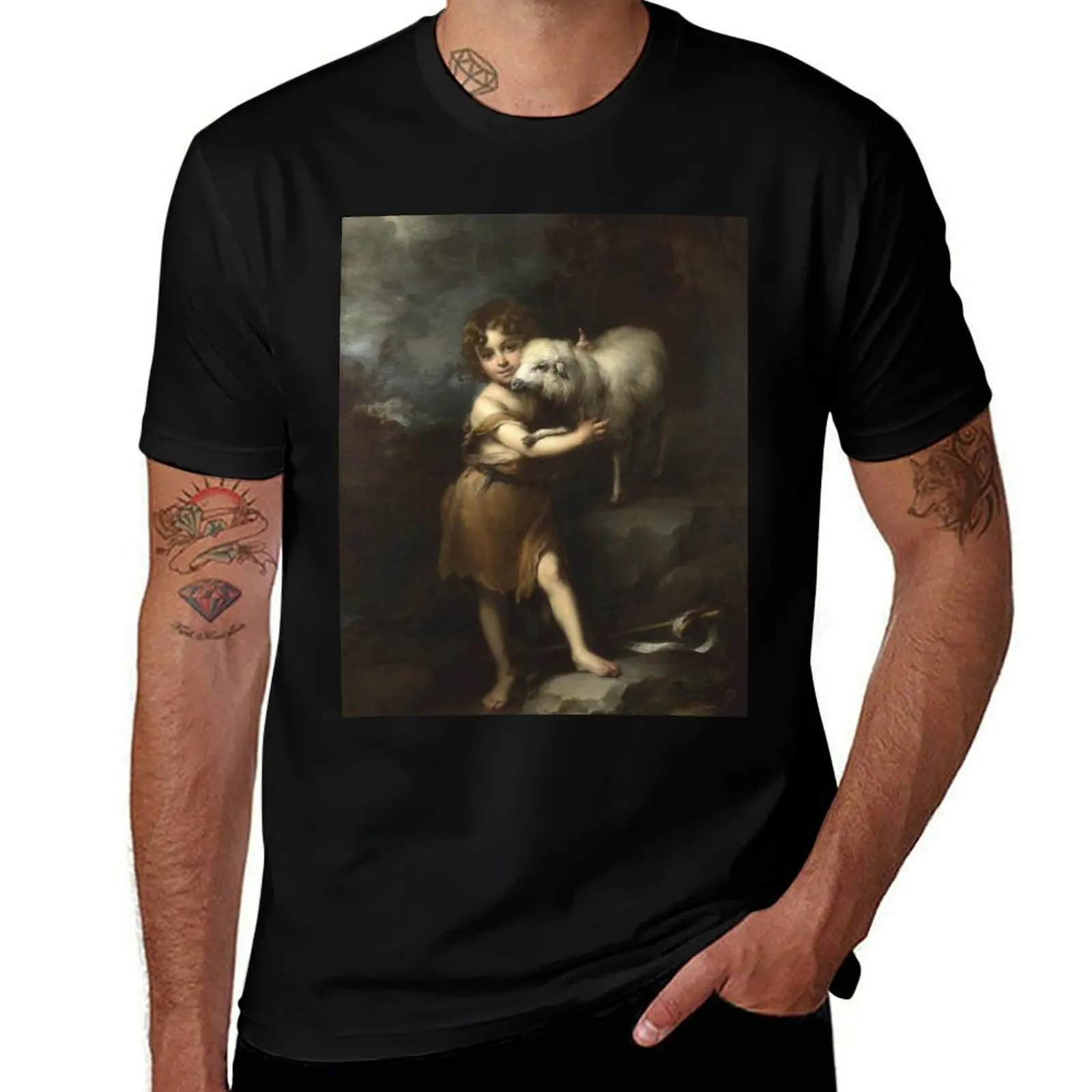 

Bartolome Esteban Murillo - The Infant Saint John With The Lamb T-Shirt cotton t shirts high quality T-Shirt