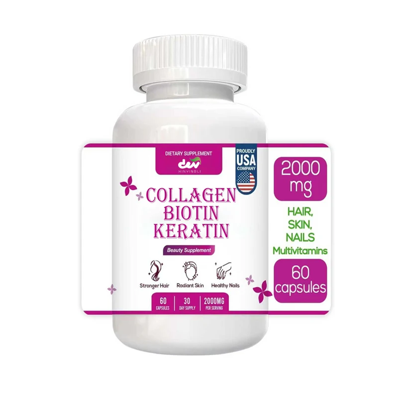 

Collagen, keratin, hyaluronic acid composite supplement, containing vitamin E, folic acid, 60 capsules