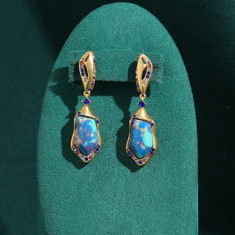 

Vintage High Bright Irregular Resin Drop Earring Gold Plated For Women Colorful Rhinestone Quality 2026 Banquet Antique Jewelry