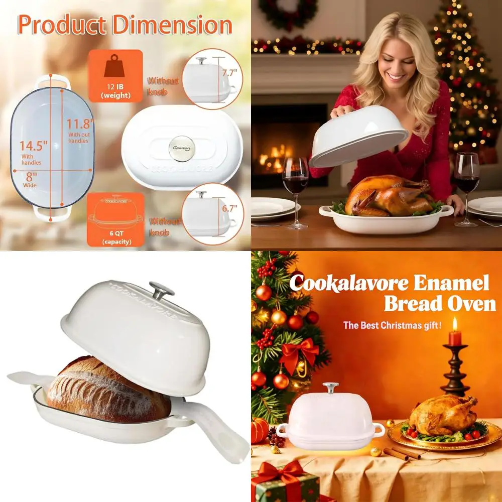 

Enameled Cast Iron 6-Quart Bread Oven with Lid, Ideal for Homemade Loaves, 14.5 Dutch Oven, Silicone Baking Mat & Recipe Include