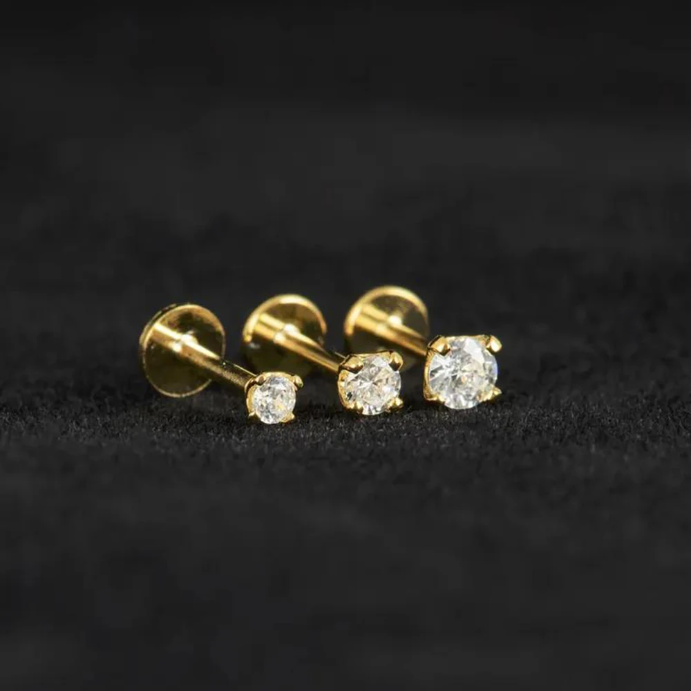 CANNER 1Pc 0.03-1.2Carat Classic Four Claws Round Moissanite Flat Back Piercing With Premium Certificate, Anniversary Gifts