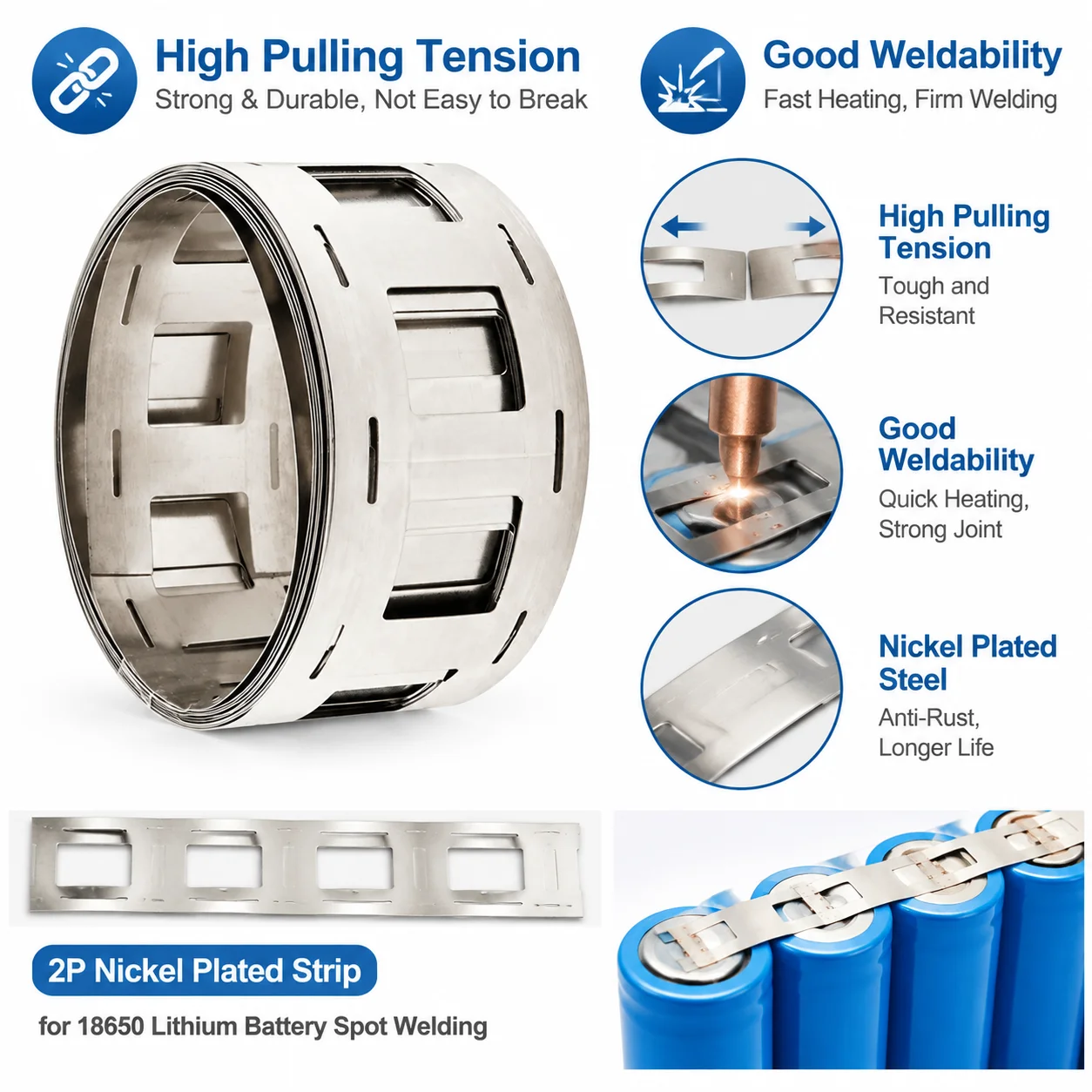 1/3/5Pcs 2P 18650 Nickel Strip 0.15/0.2mm Battery Welding Tabs Lithium Battery Pack Connector Sheets for Spot Welding Machine