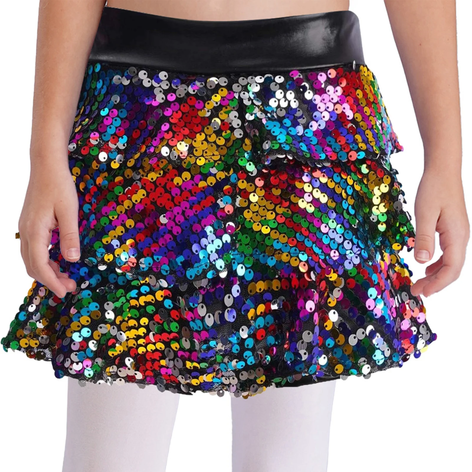 Kinder Mädchen Glänzende Pailletten Tiered Rüschen Latin Jazz Rock Shorts Metallic Culottes Hip Hop JAZZ Dance Bühnenkostüm – Detail 4