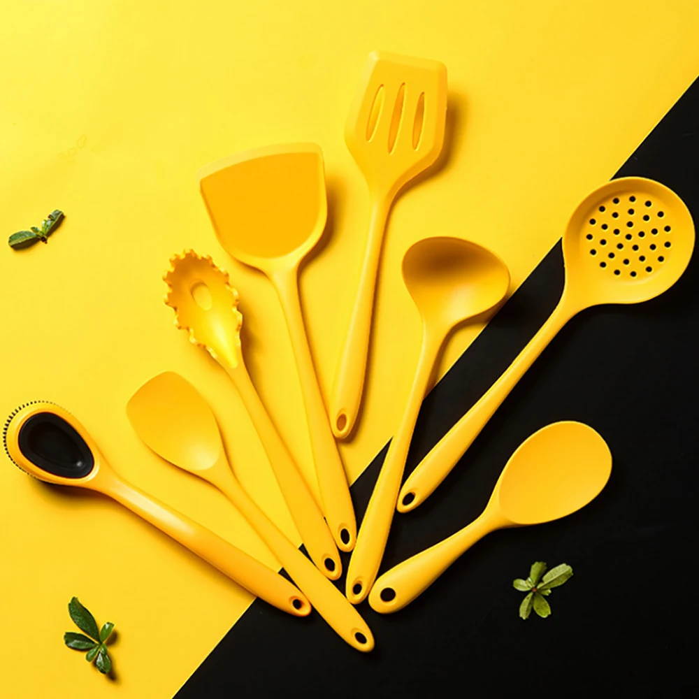 9PCS Non-Stick Silicone Cooking Utensils Set Spatula Soup Spoon Brush Ladle Pasta Colander Kitchen Cookware Kit With Storage Box