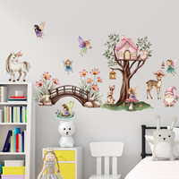 Unicorn Flower Fairy Wall Stickers In The Forest Are Used For Artistic Home Decoration In Baby Daycare And Children's Rooms