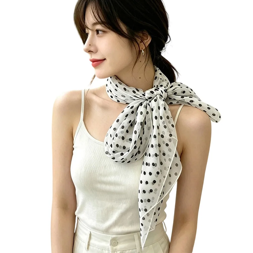 

Casual Versatile Polka Dot Scarf Breathable Mesh Long Female Headscarf Lightweight Sunscreen Shawl Women