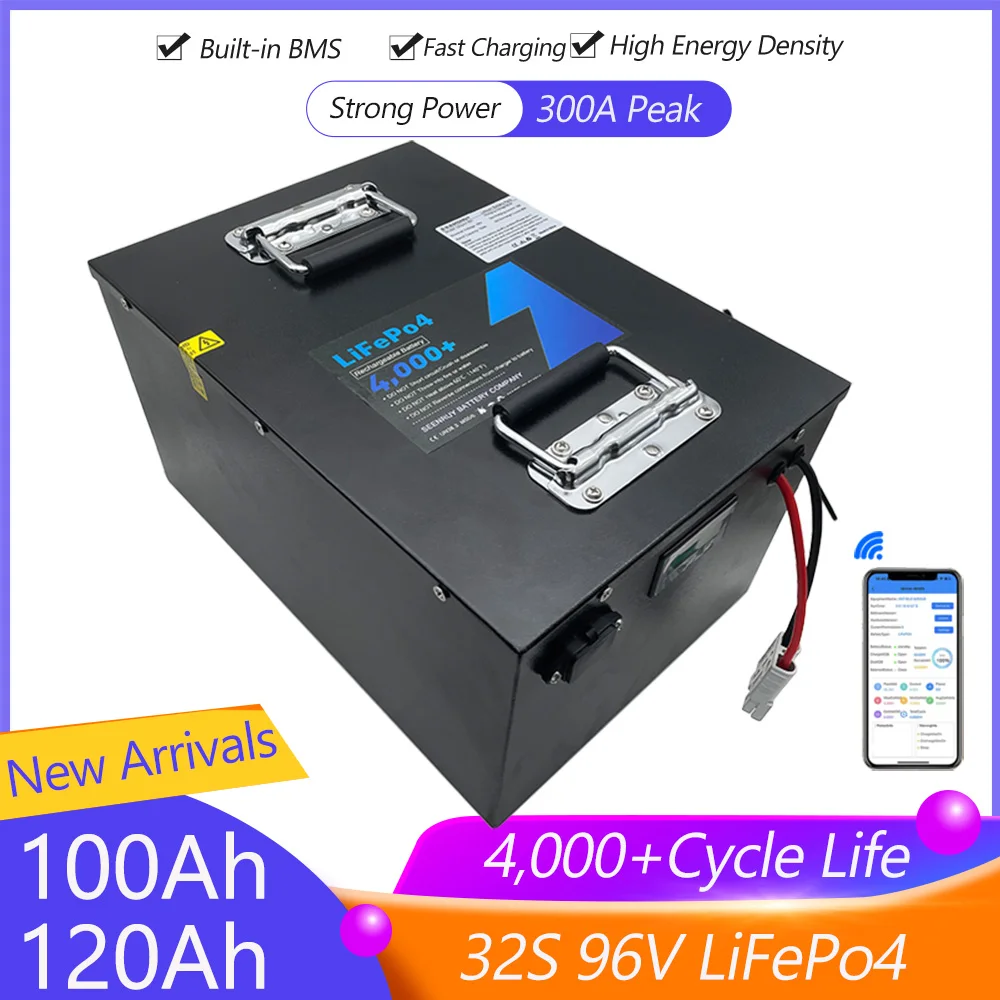 SEENRUY 96V 100Ah 120Ah Lifepo4 Lithium Battery Lithium Iron Phosphate With Bluetooth BMS for  Electric car Tricycle Forklift