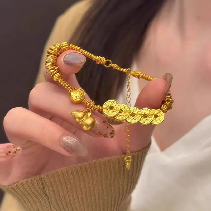 Five Emperors' Money Gourd Bracelet, Attracting Wealth and Bringing Blessings, Versatile and High-end, Luxurious 24K