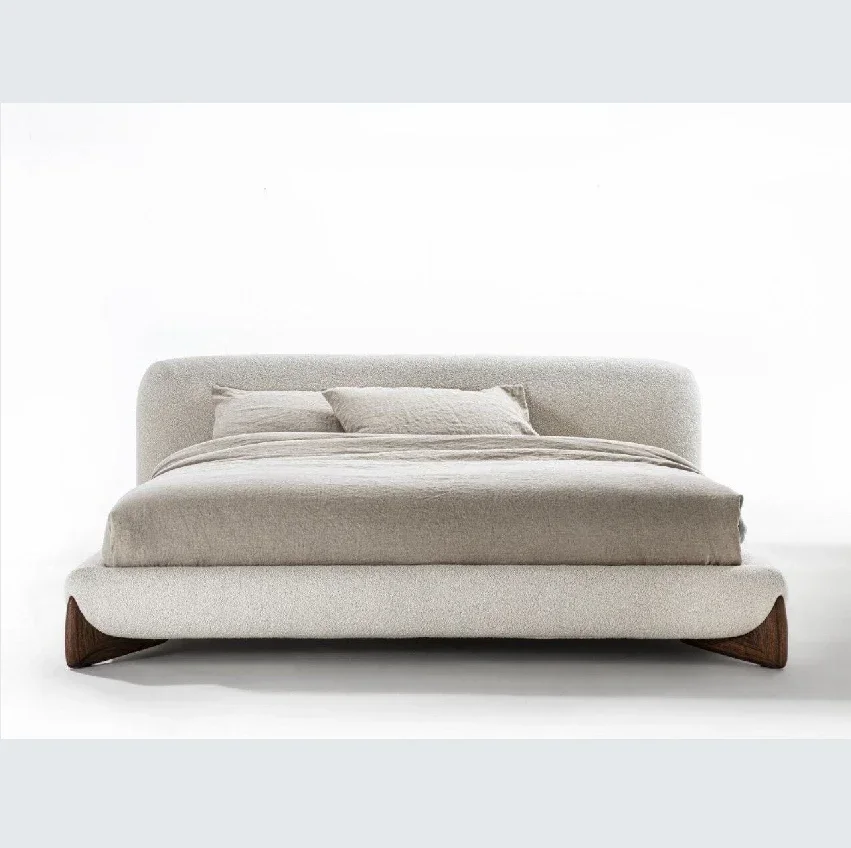 

JC Italian Minimalist Modern Minimalist French Cream Style Fabric Soft Bag Double Bed Master Bedroom Homestay Hotel Bed