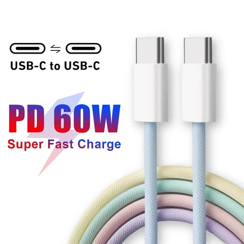 Cavo USB-C a Tipo C da 60W PD per iPhone 15 16 Pro, Cavo di Ricarica Rapida per Huawei Xiaomi Samsung, Cavo Dati Intrecciato Colorato