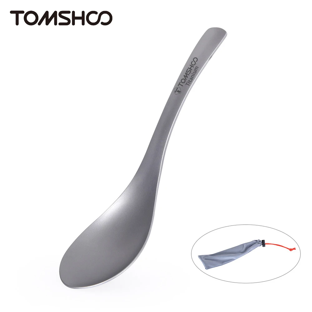 Tomshoo Titanium Soup Spoon Meal Rice Ladle Outdoor Household Ti Tableware Portable Camping Flatware for Camp Hiking Traveling