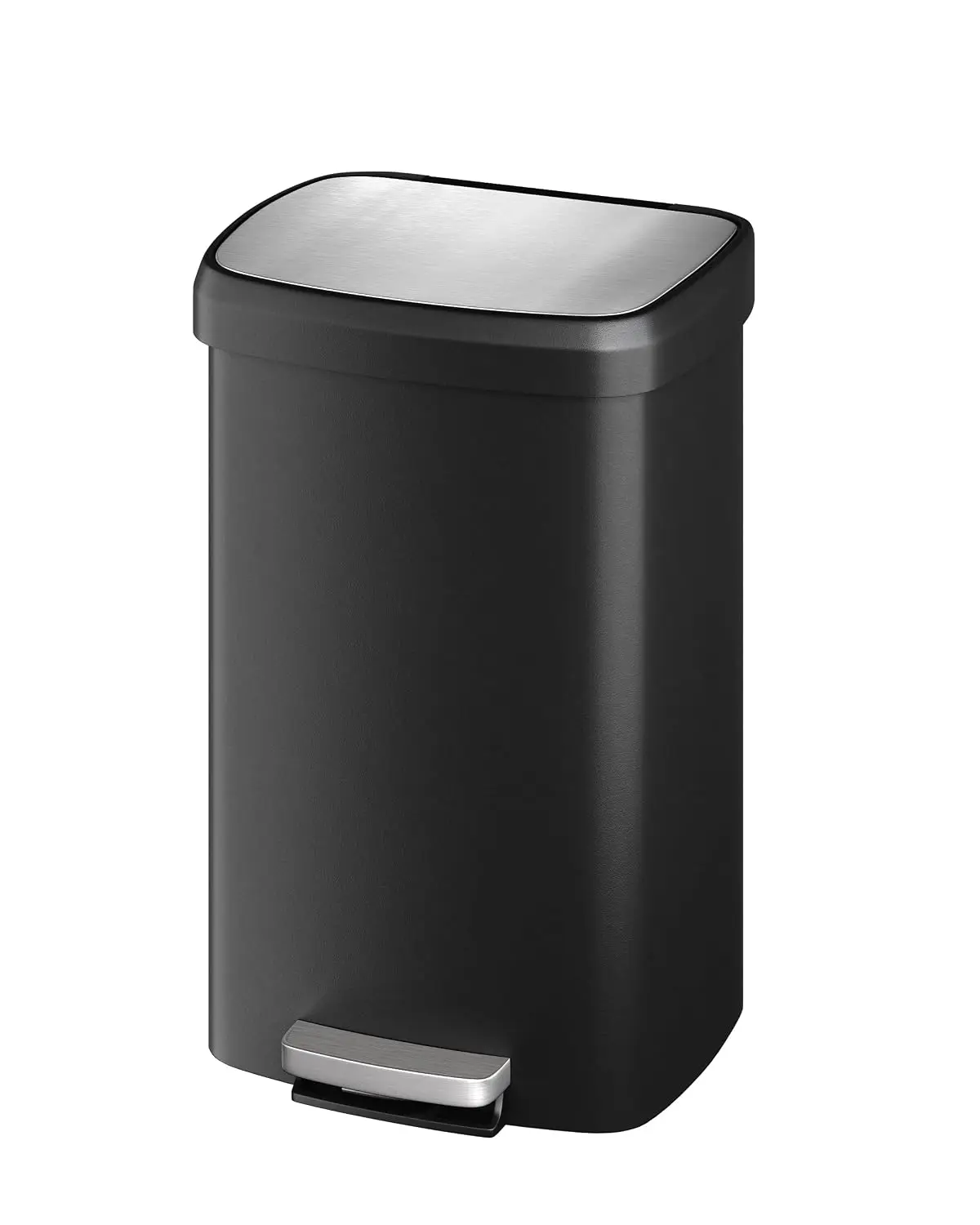 13 Gal / 50L Plastic Step Trash Can – Soft Close Lid, Liner Rim, Rear Handle, Large Kitchen Garbage Bin, Black