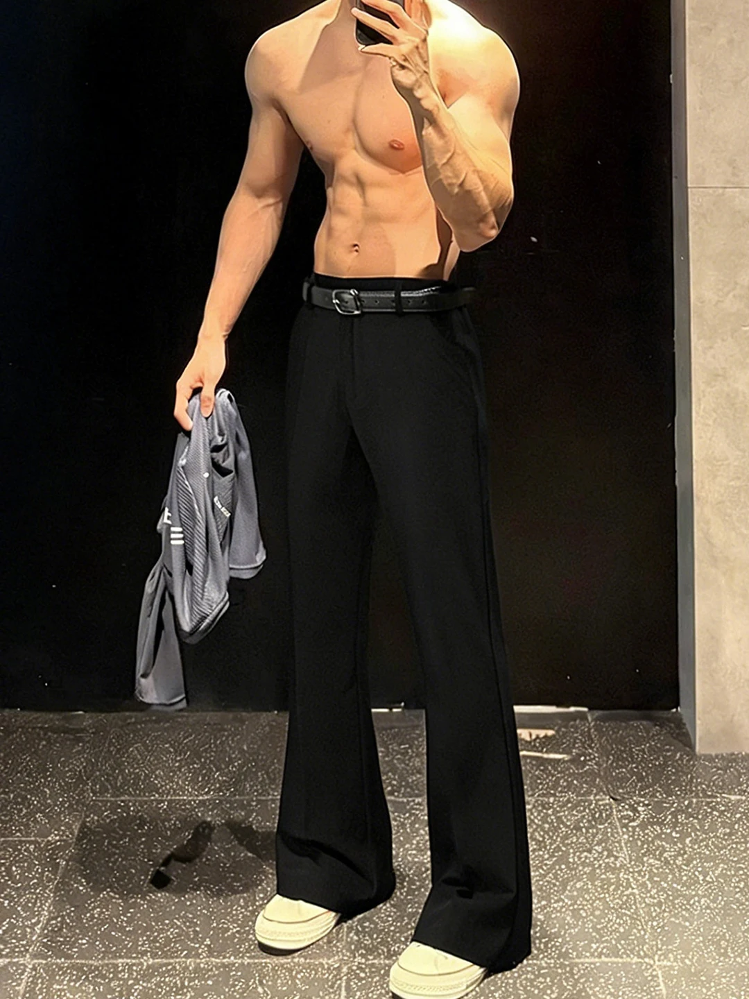 

Черные расклешенные брюки Fitn с высокой талией, мужские осенне-зимние брюки Fce с высокой посадкой, утягивающие прямые брюки Spor Sle