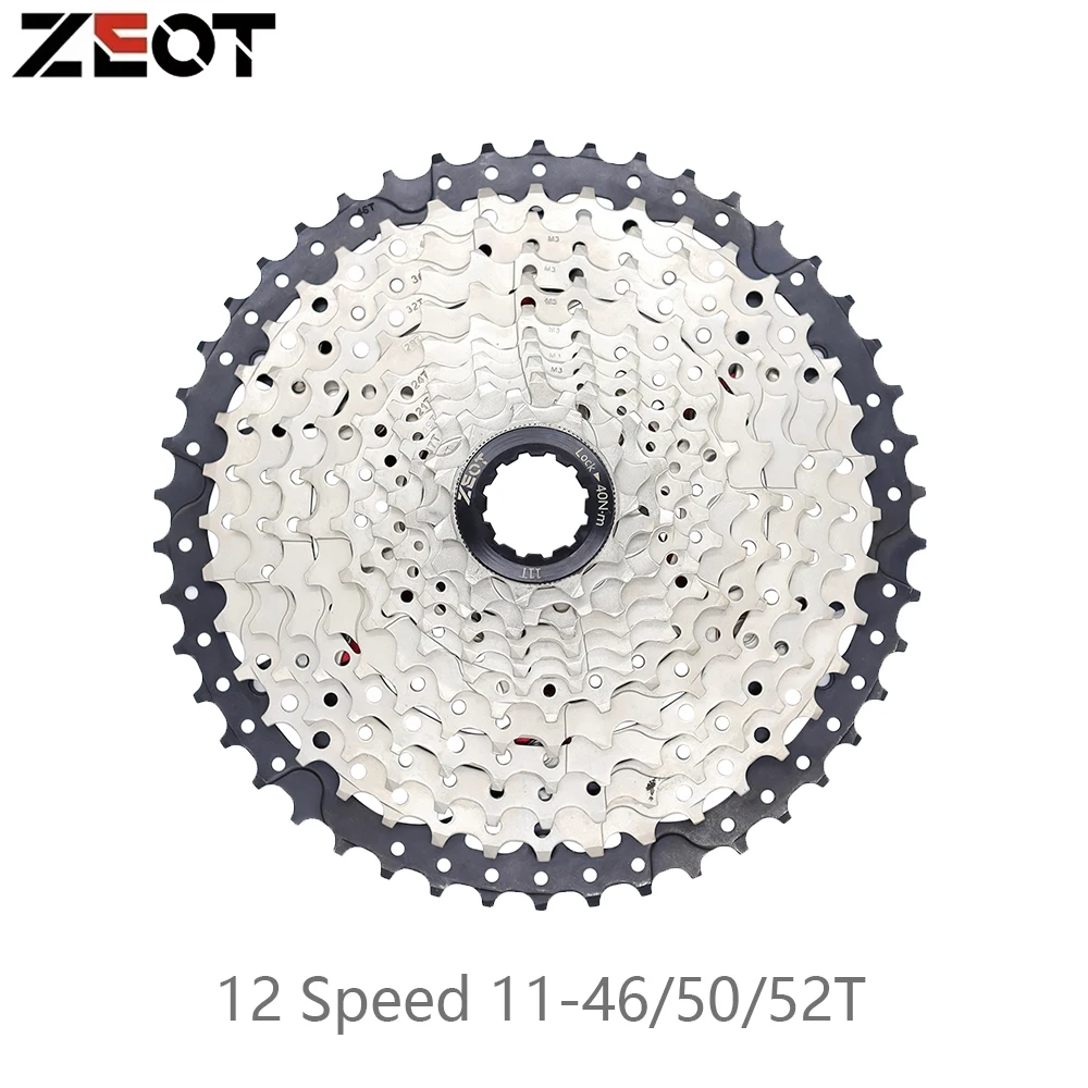 ZEOT 12 Speed Bike Cassette Sprocket 11-46/50/52T Mountain Bike Black Silvery Flywheel for Shimano Sram Bicycle Parts