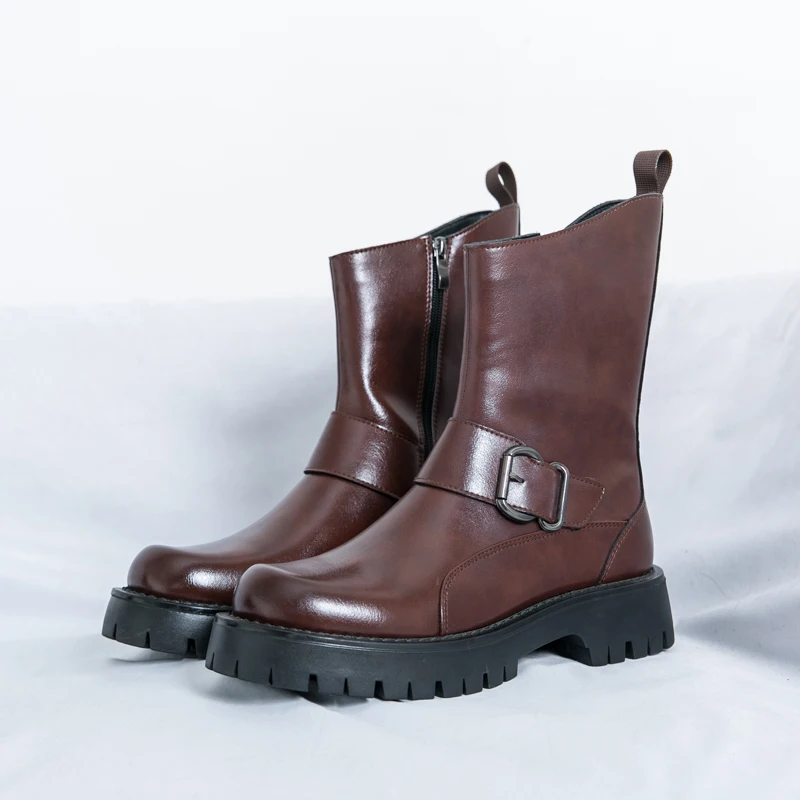 

Men High Top Boots PU Thick Sole Trendy Belt Buckle Decoration Casual Men Boots