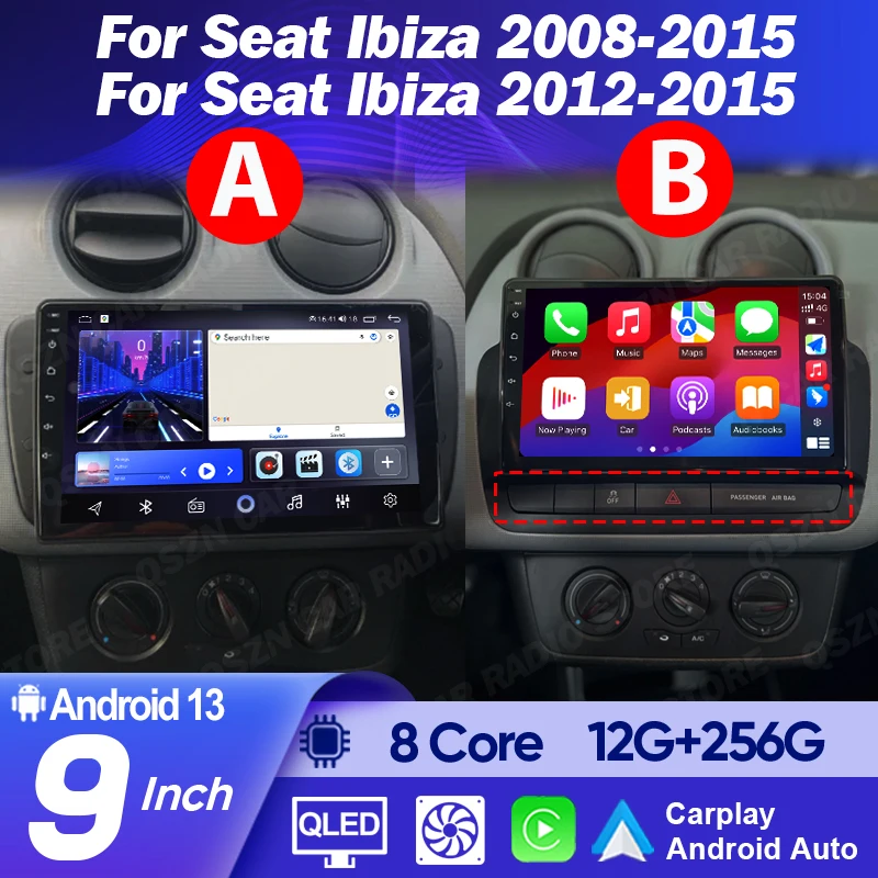 Android 14 Carplay Auto 2K Screen Car Radio BT Multimedia Player For Seat Ibiza 2008-2012-2015 2Din Autoradio Stereo DVD 4G GPS