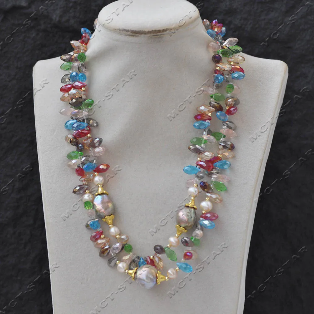 

Z13784 2Row 19" 22mm Multicolor Drop Faceted Crystal Lavender Edison Pearl Necklace Custom Jewelry