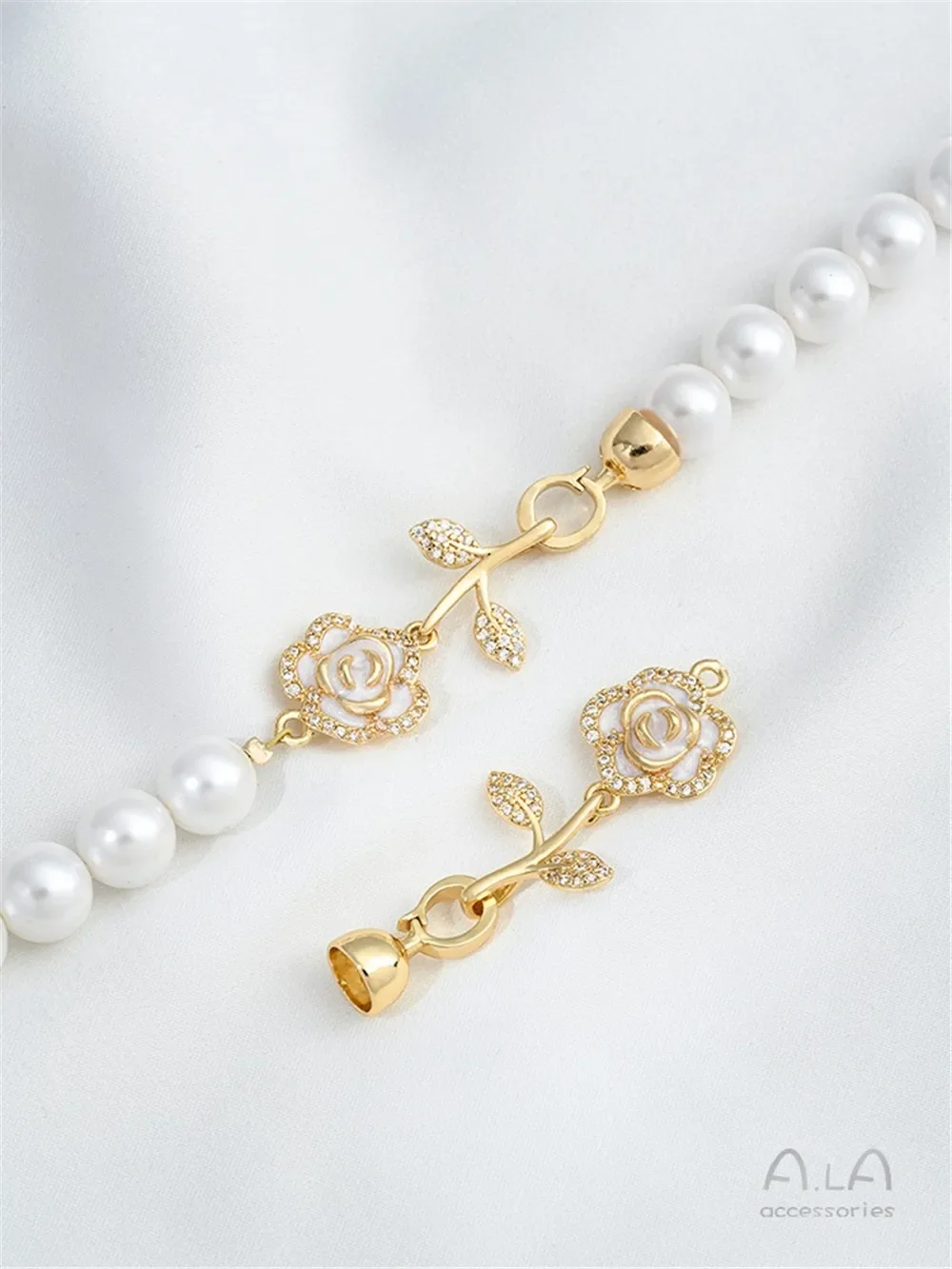 14K Gold Package, Oil Dripping Zircon, Rose, Pearl Clasp, Handmade DIY Necklace Accessory, Clasp Handle As Connecting Accessory