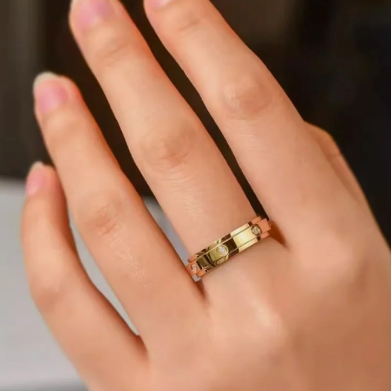 New Hot Selling Stainless Steel Diamond Rotating Ring For Couple Jewelry Accessories Wholesale Dropshipping Size 6-11