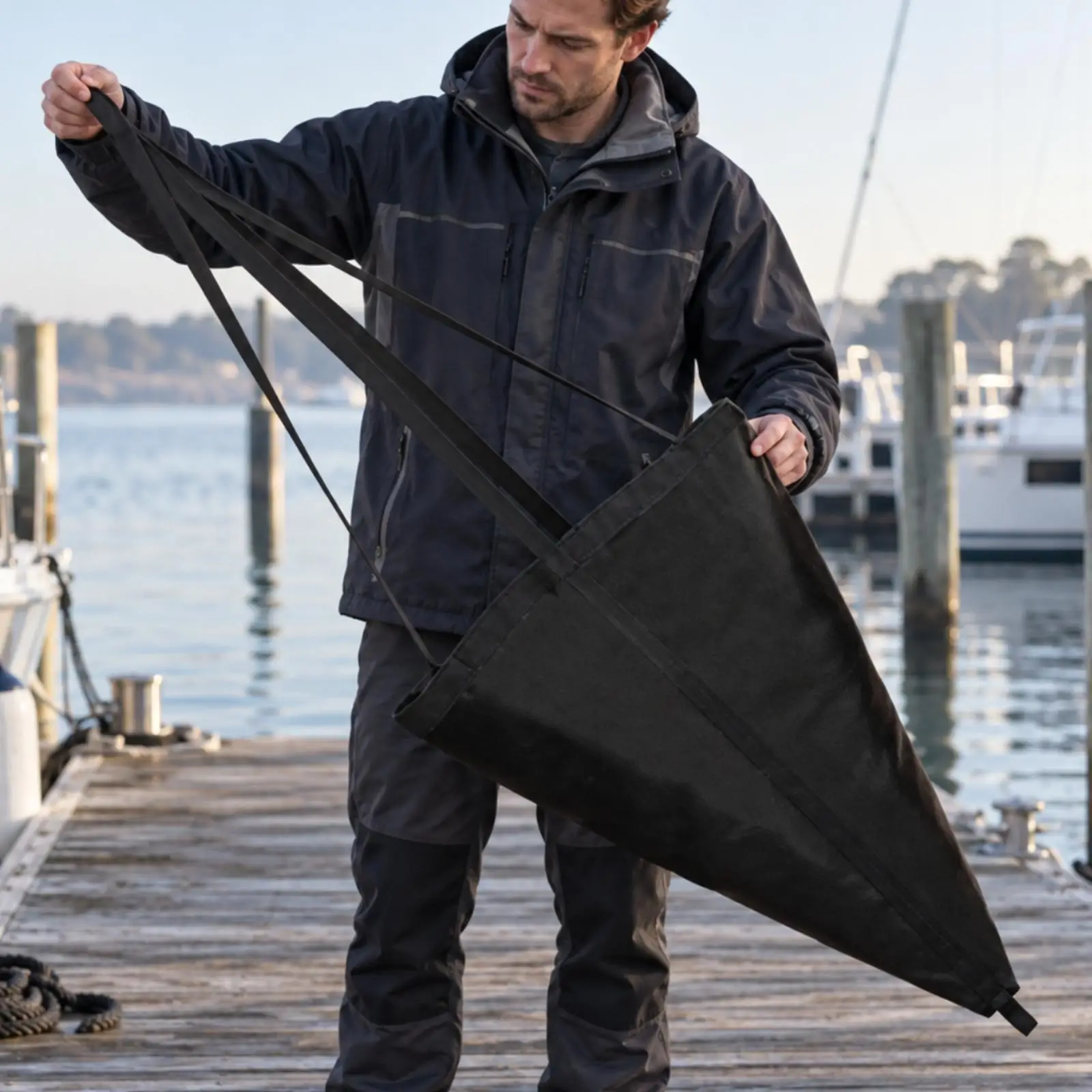 Foldable Sea Anchor for Boat Marine Drogue Stainless Steel with Secure Loop for Drifting Stabilization and Fishing Control