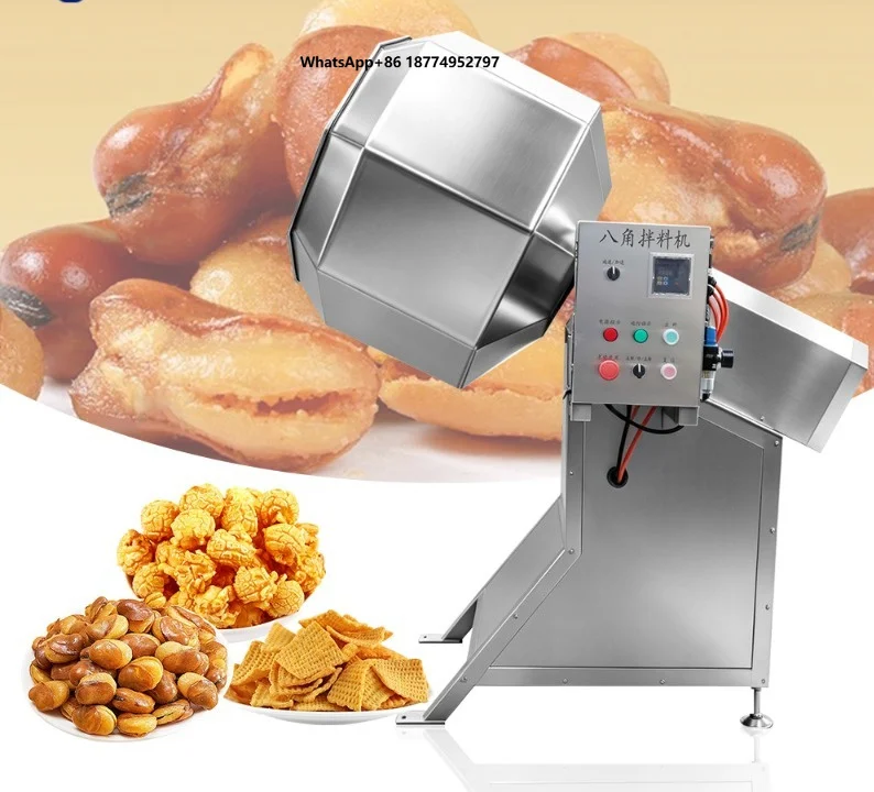Electric Food Grade Octagonal Nut Flavoring Mixer Machine Fried Peanut Cashew Almond Seed Snack Coating Drum Equipment