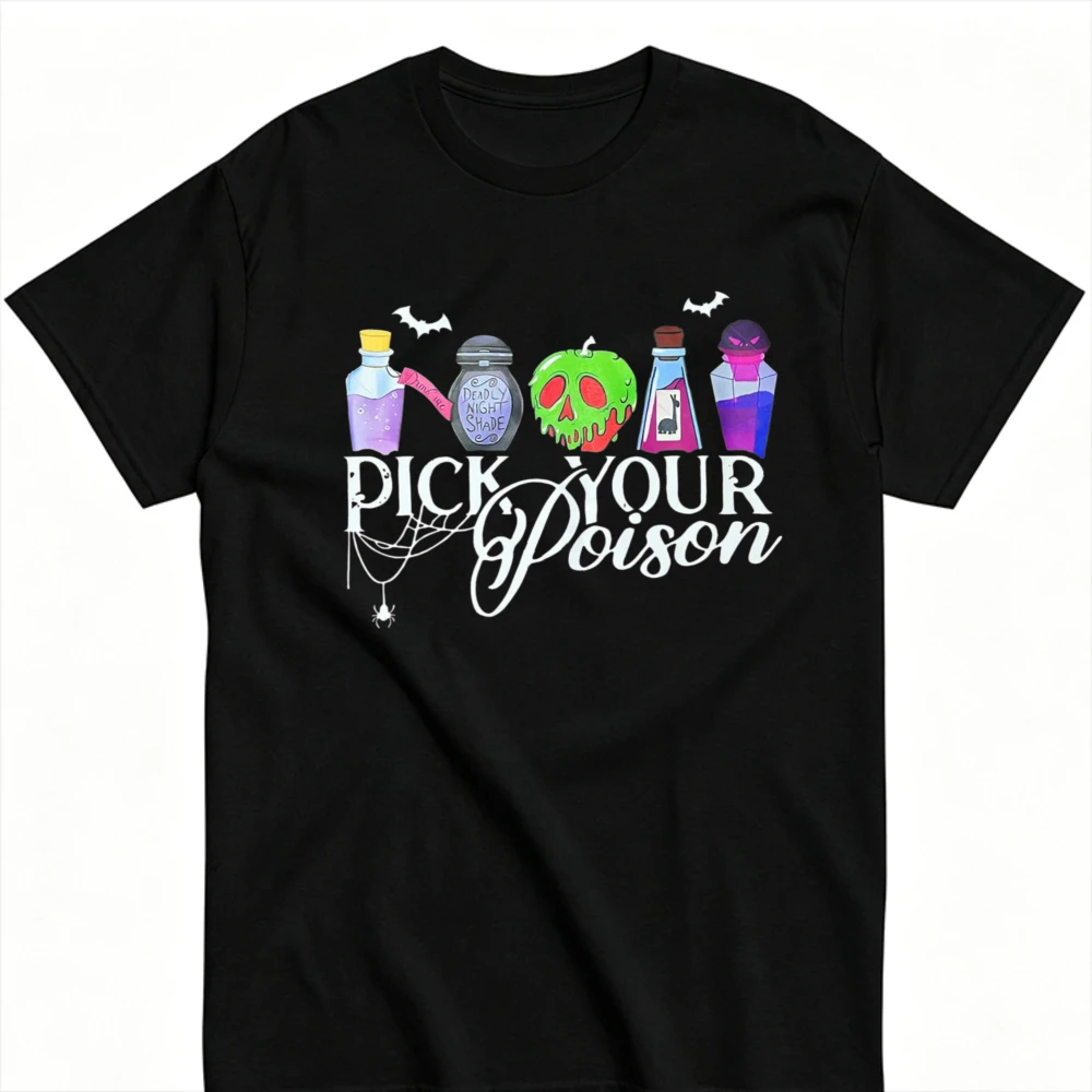 Halloween Pick Your  Graphic T‑Shirt Magic Potion Bottles Apple Bat Spider Print Short Sleeve Crew Neck Tees Casual Streetwear