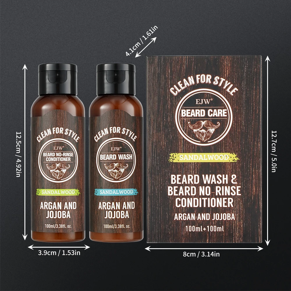 EJW Beard Care Set, Sandalwood Beard Shampoo and Beard no-rinse conditioner- Softens & Strengthens Beard, with Argan and Jojoba. view 6