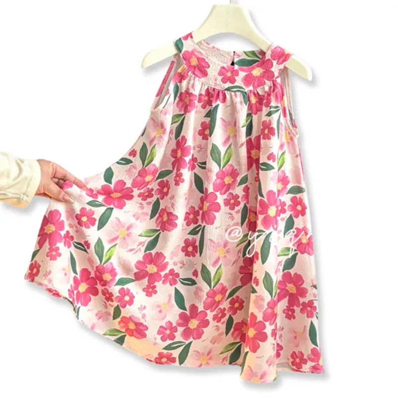  Children's Clothing Princess Flower Print Casual Dresses Summer Cute Baby Girls' Dress Kids Girl Clothes Sleeveless Suspender 