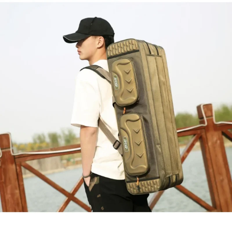 Bolsa de playa de pesca multicapa, bolsa multifuncional para equipo de pesca al aire libre, bolso de caña de pescar grueso portátil de gran capacidad
