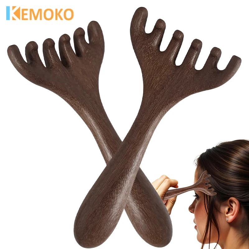 

6-Claw Scalp Massager Natural Golden Sandalwood Gua Sha Tool Back Scratcher Handheld Meridian Head Massage Comb Health Care