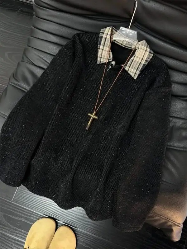 

American Retro Knitted Long Sve Henry Collar Sweatirt Men's Faion Spring Autumn New Sle Casual Loose Fit Cotton Poly...