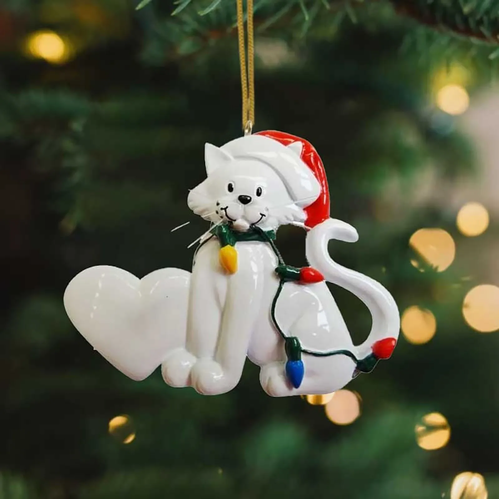 Ornement d'animal de chat de Noël, décoration de pendentif de dessin animé mignon, jouets de nouvel an, arbre de Noël créatif