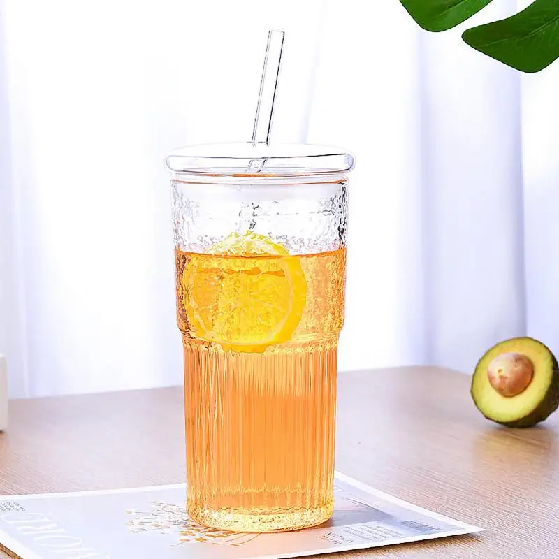 

Wide Mouth Iced Coffee Glass Tumbller Cup With Lid And Straw Clear Beer Coffee Cup Drinking Glasses For Tea Oatmeal Juice Coffee