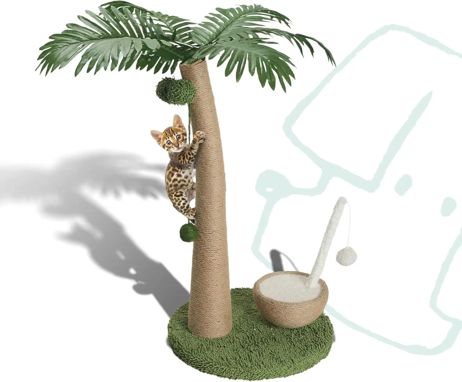 

Cat Scratching Post 33 Inch Palm Tree with Hanging Balls and Coconut Straw Toy, Cat Scratcher for Indoor Kittens, Extra
