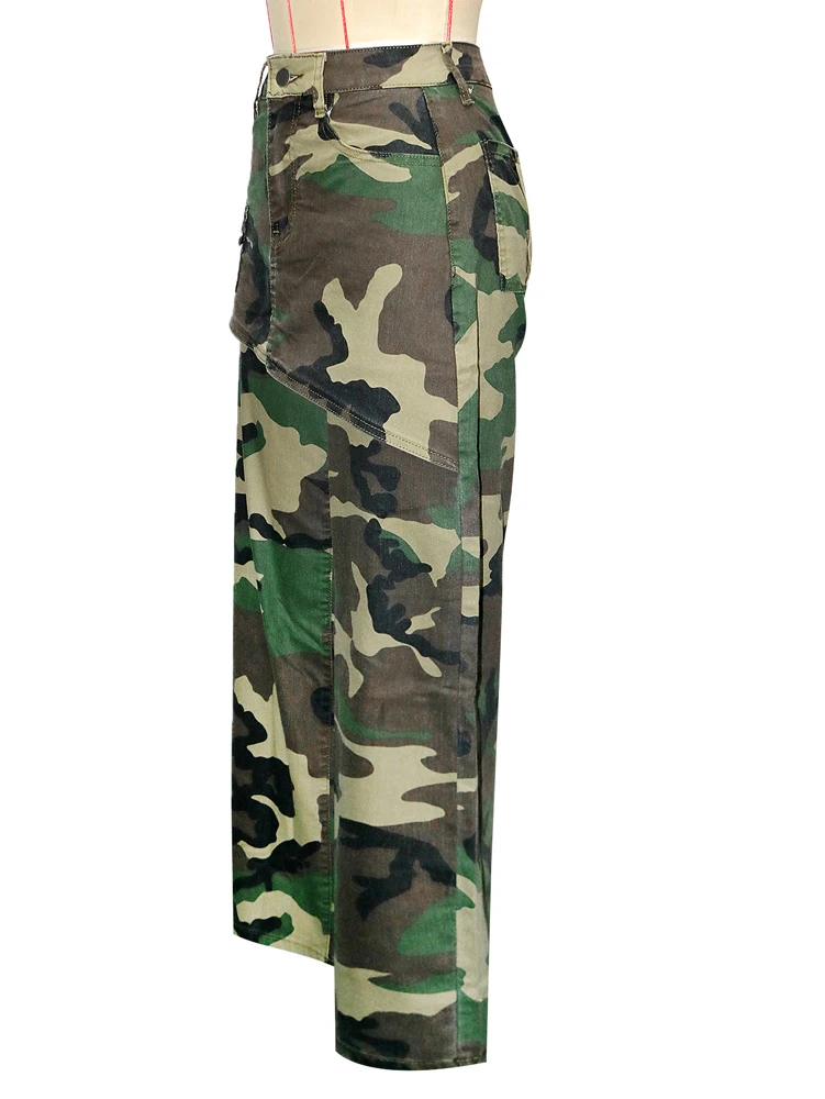 JENYAGE Damen Locker Geschnittener Vintage Camouflage-Rock mit Überwurf, Weite Hosen mit Hoher Taille, Camouflage-Muster mit Taschen, Streetwear Baggy Jeans – Detail 12