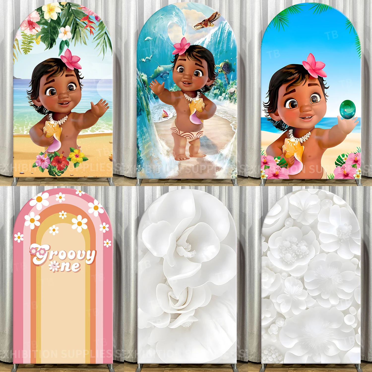 

Arch Backdrop Cover Moana Flower for Kids Birthday Baby Shower Cartoon Photography Background Party Decorations Elastic