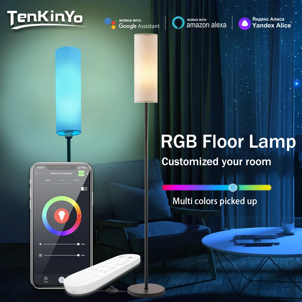스마트 LED 플로어 램프, 밝기 조절 RGB LED 모던 조명, 침실 거실 장식 조명, 앱 리모컨 와이파이 링크