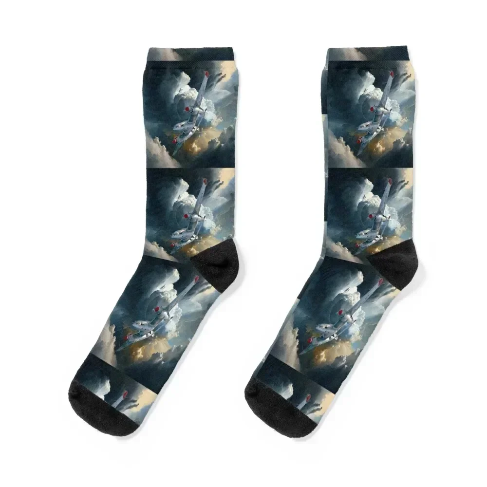 

P-38 Lighting based on Major Richard Bong plane Socks with print professional running sport Ladies Socks Men's