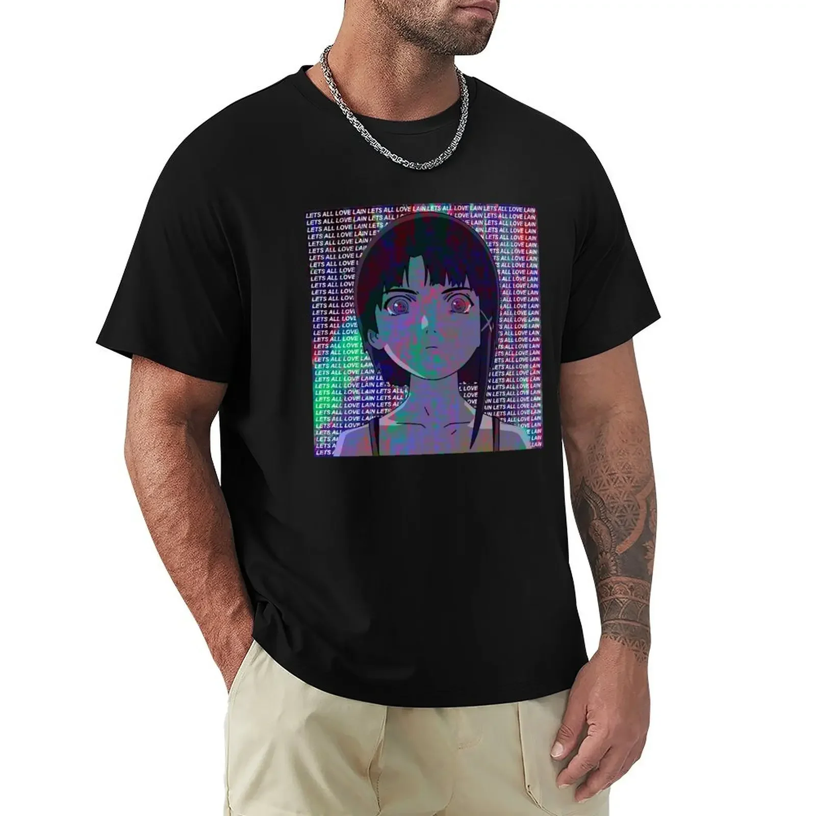 LETS ALL LOVE LAIN - SAD JAPANESE ANIME AESTHETIC GLITCH VAPORWAVE 2 T-Shirt blacks boys whites mens plain t shirts