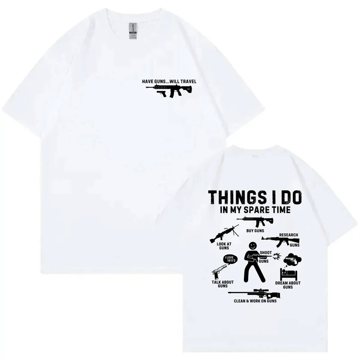 Things I Do in My Spare Time Funny Gun T-shirt High Quality Fashion Short Sleeve T-shirts Unisex Casual Loose Cotton T Shirts
