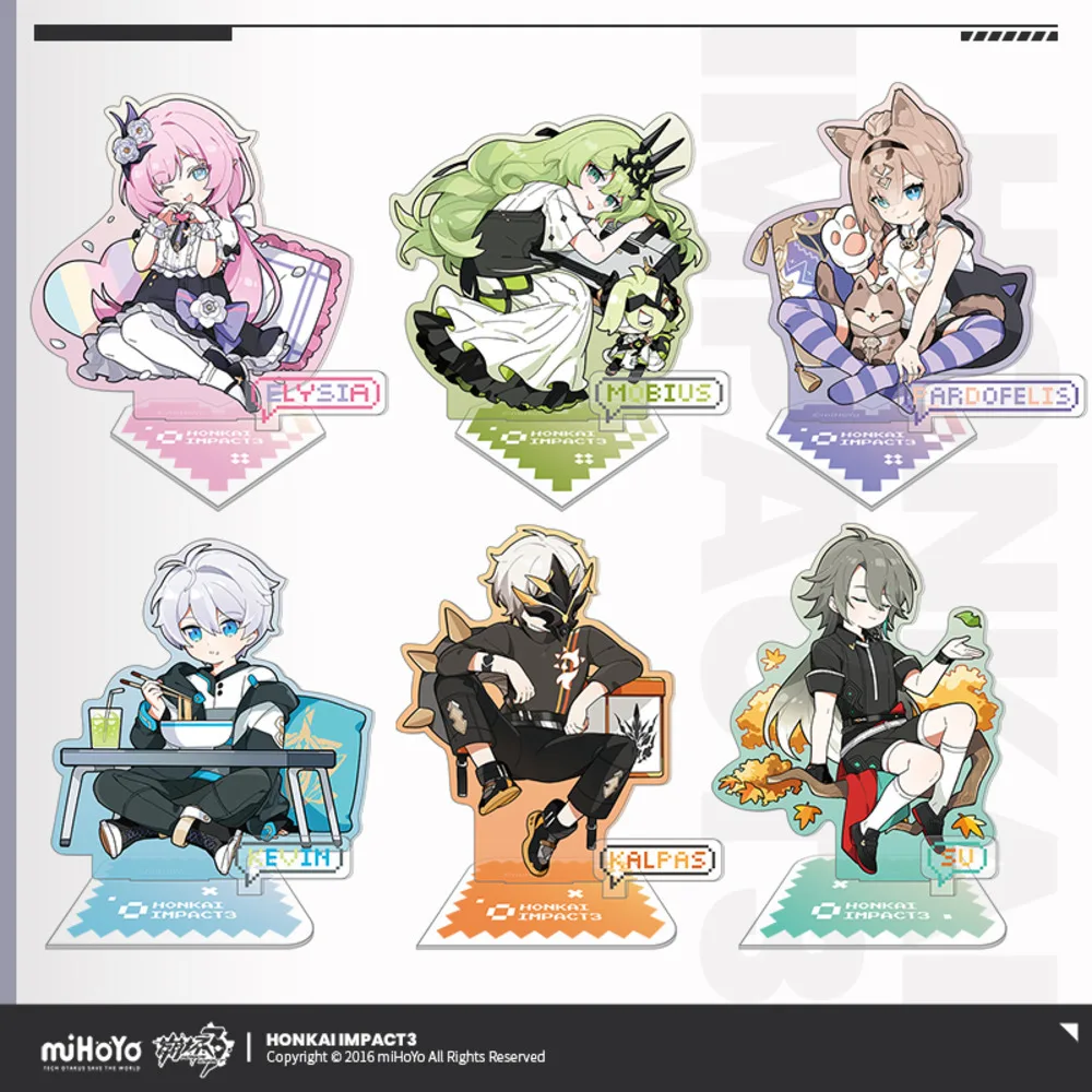 

Anime Honkai Impact 3 Elysia Pardofelis Mobius Su Kalpas Acrylic Stand Figure Model Keychain Pendant Cosplay Cartoon Badge