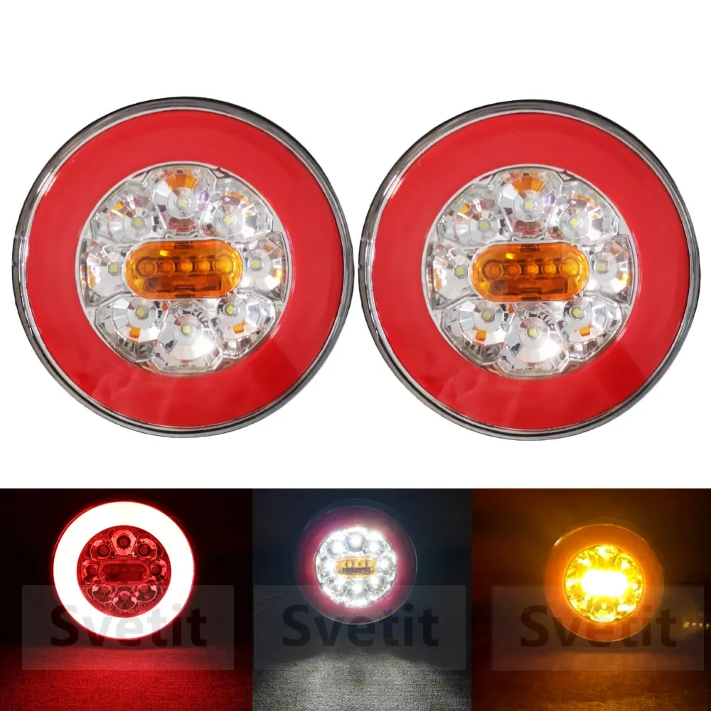 2Pcs 12V LED Tail Light For Trailer 24V Truck Rear Lights Cargo Car Rear Flashlight Caravan Motorhome Pilot Taillight Round