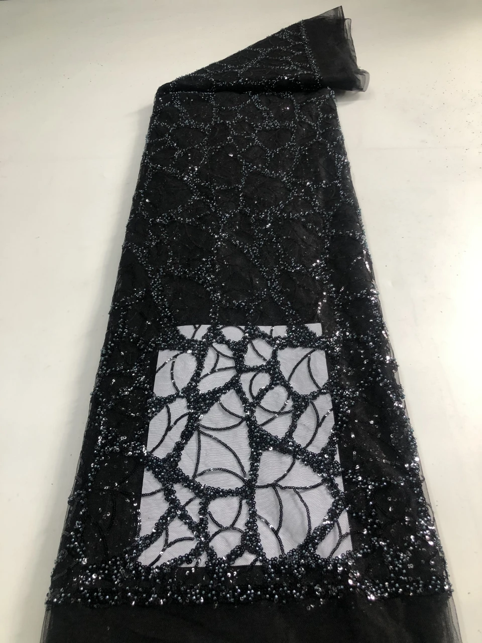 

Luxury Sequins Lace Fabric Nigerian Lace Fabric 2025 High Quality Lace Black Embroidered Fabric For Women's Evening Dress