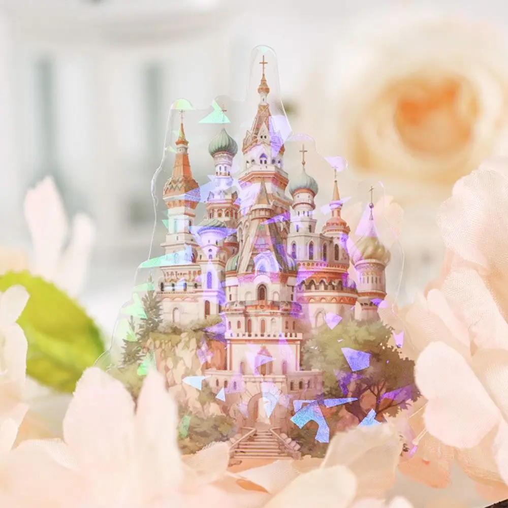 Laser Graffiti Castle Sticker Shell Luster Wall Decor Decals Stationery Envelope Sticker Waterproof Decal Toy Hand Account Decor